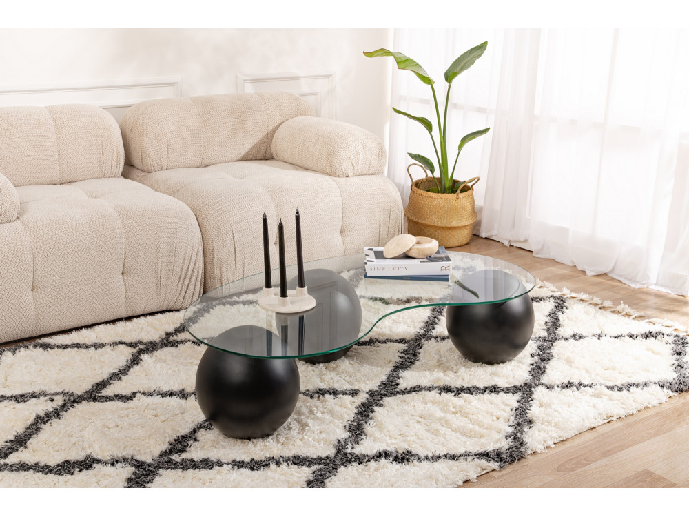 Mesa baja de cristal "Sphere" - 120 x 70 x 30 cm - Negro