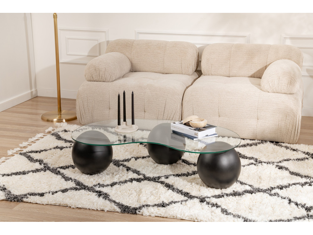 Mesa baja de cristal "Sphere" - 120 x 70 x 30 cm - Negro