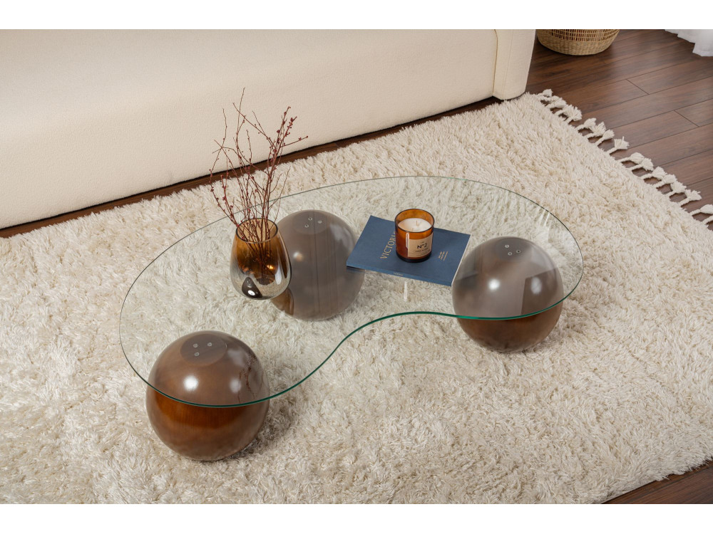 Mesa baja de cristal "Sphere" - 120 x 70 x 30 cm - Marrón