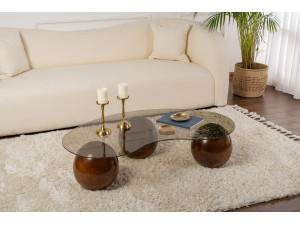 Mesa baja de cristal "Sphere" - 120 x 70 x 30 cm - Marrón 2
