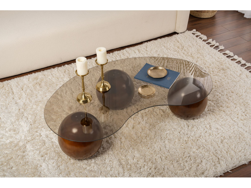 Mesa baja de cristal "Sphere" - 120 x 70 x 30 cm - Marrón