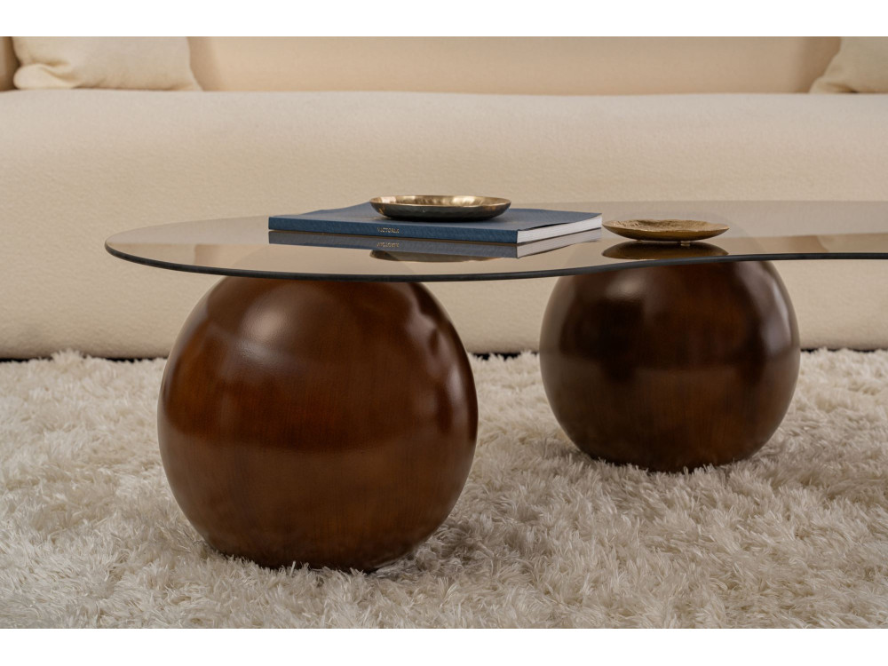 Mesa baja de cristal "Sphere" - 120 x 70 x 30 cm - Marrón
