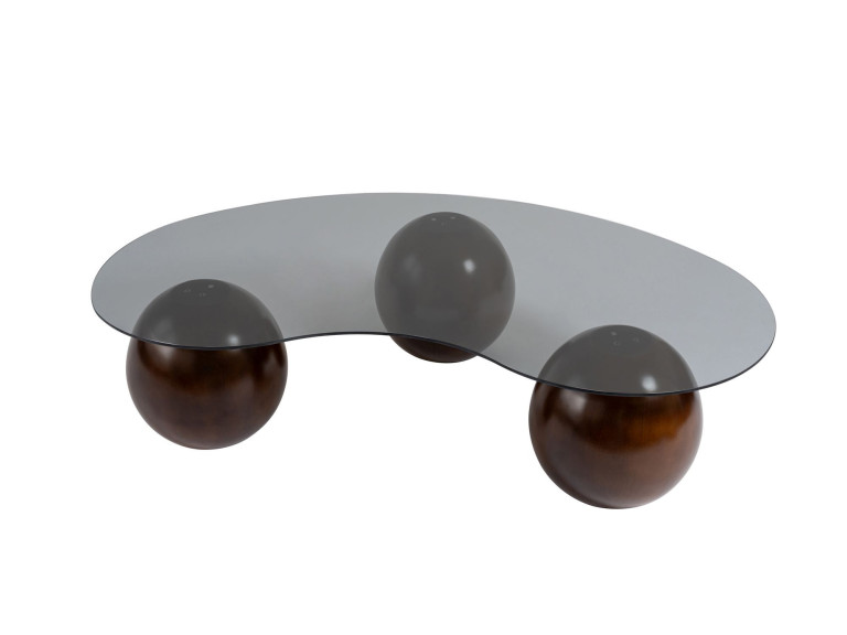 Mesa baja de cristal "Sphere" - 120 x 70 x 30 cm - Marrón