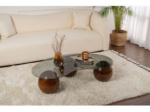 Mesa baja de cristal "Sphere" - 120 x 70 x 30 cm - Marrón 2
