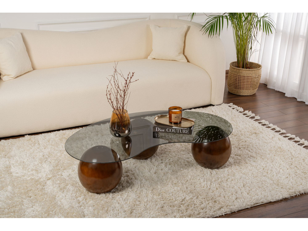 Mesa baja de cristal "Sphere" - 120 x 70 x 30 cm - Marrón