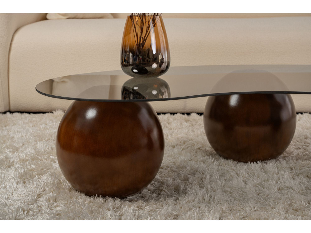Mesa baja de cristal "Sphere" - 120 x 70 x 30 cm - Marrón
