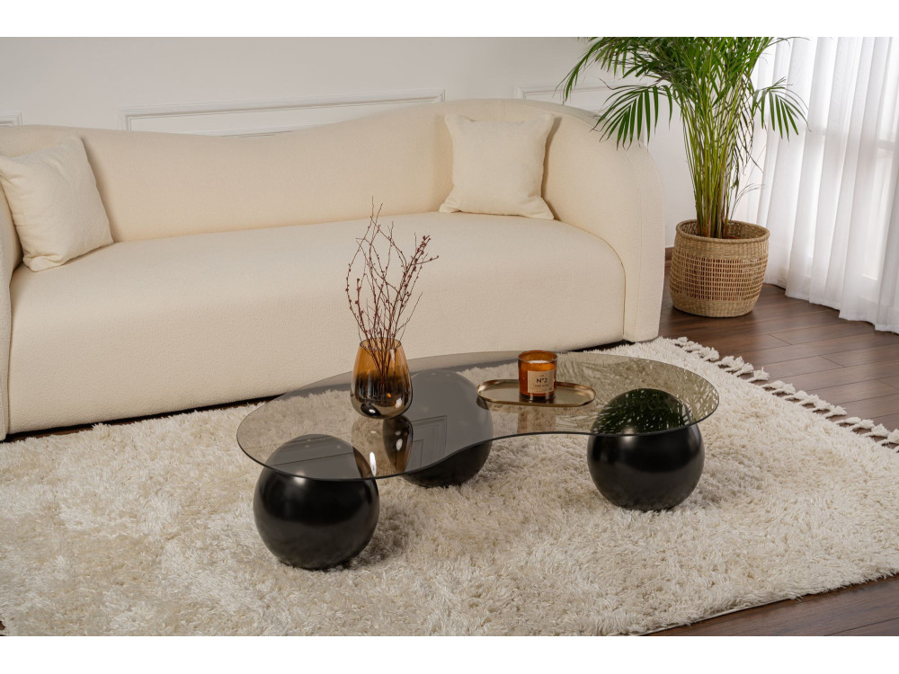 Mesa baja de cristal "Sphere" - 120 x 70 x 30 cm - Negro