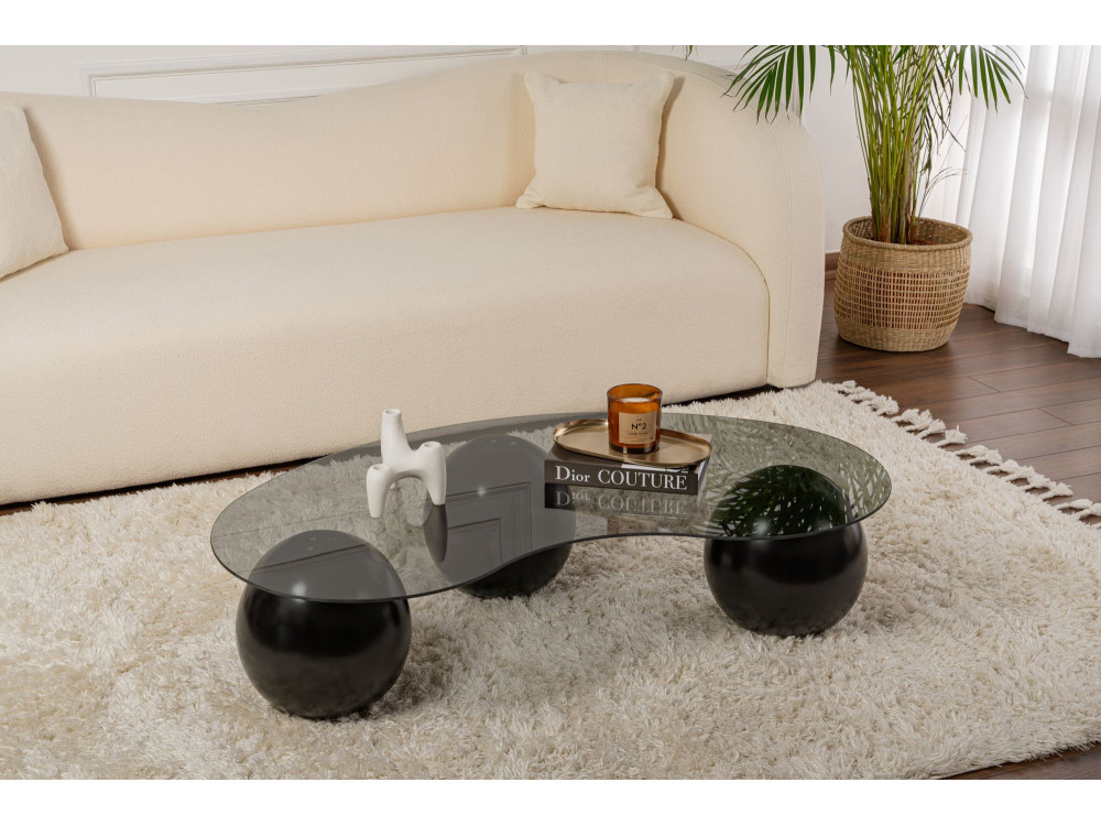 Mesa baja de cristal "Sphere" - 120 x 70 x 30 cm - Negro