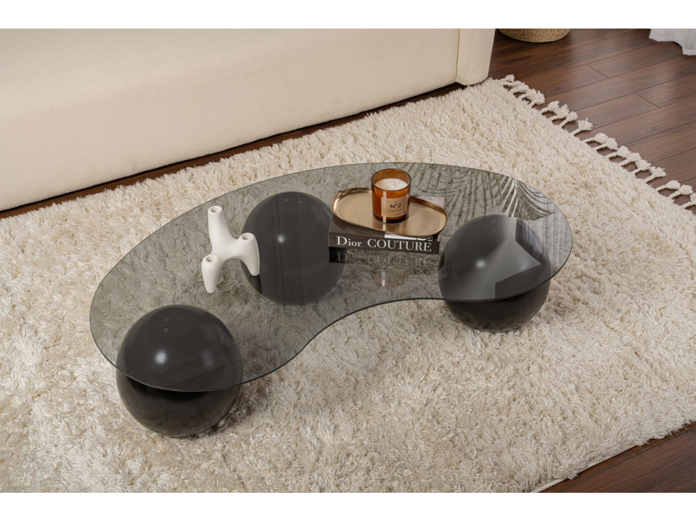 Mesa baja de cristal "Sphere" - 120 x 70 x 30 cm - Negro