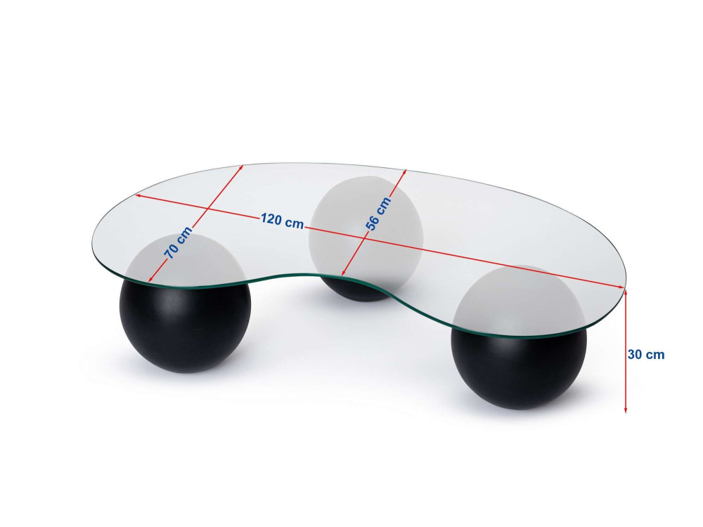 Mesa baja de cristal "Sphere" - 120 x 70 x 30 cm - Negro