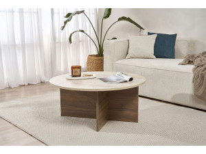 Mesa baja de madera "Soleil" - 90 x 90 x 40 cm - Travertino 2