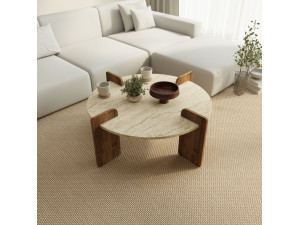 Mesa baja de madera "Avoure" - 90 x 90 x 35 cm - Travertino 2