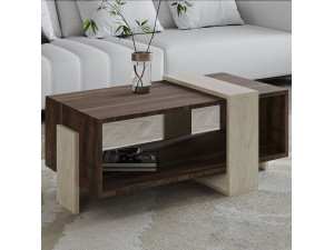 Mesa baja de madera "Meleni" - 90 x 49 x 40 cm - Travertino 2