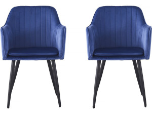 Conjunto de 2 sillas de terciopelo con reposabrazos "Velma" - Azul