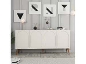 Aparador de madera "Lyon" - 180 x 35 x 81 cm - Crema, Nogal 2