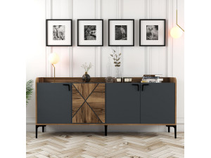 Aparador de madera "Venedik" - 180 x 35 x 78 cm - Gris antracita 2