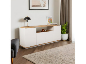 Aparador de madera "Arista" - 180 x 44,5 x 75 cm - Blanco / Roble Cadiz 2