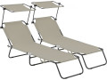Tumbona plegable "Lazy" - Con sombrilla - Beige - Topo