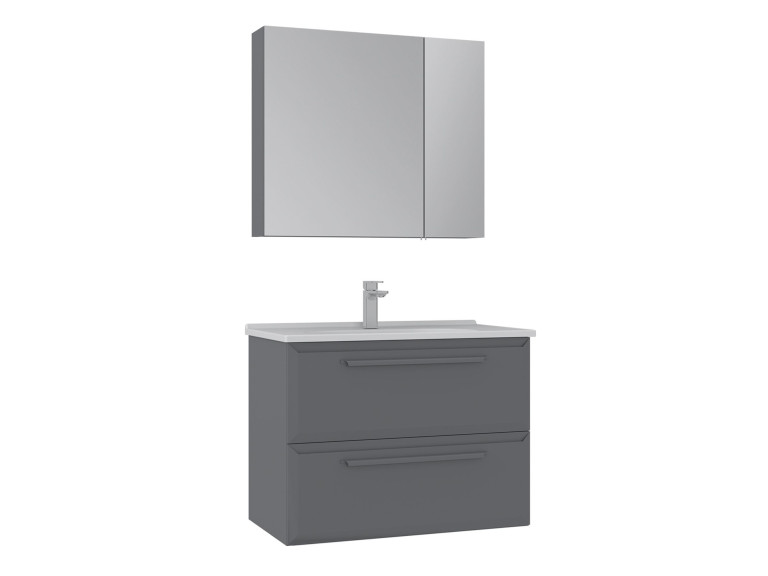 Conjunto de mueble con lavabo y espejo (2 piezas) «Nuvola 80 v2» - 80 x 50 x 62 cm - Gris