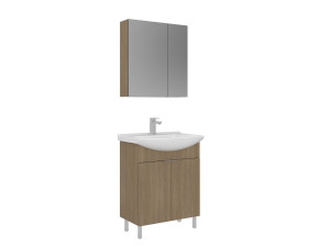 Conjunto de mueble con lavabo y espejo (2 piezas) «Purus 65» - 65 x 50 x 83 cm - Roble