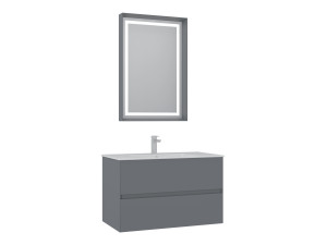 Conjunto de mueble con lavabo y espejo (2 piezas) «Nest 91 v2» - 91 x 51 x 55 cm - Gris mate
