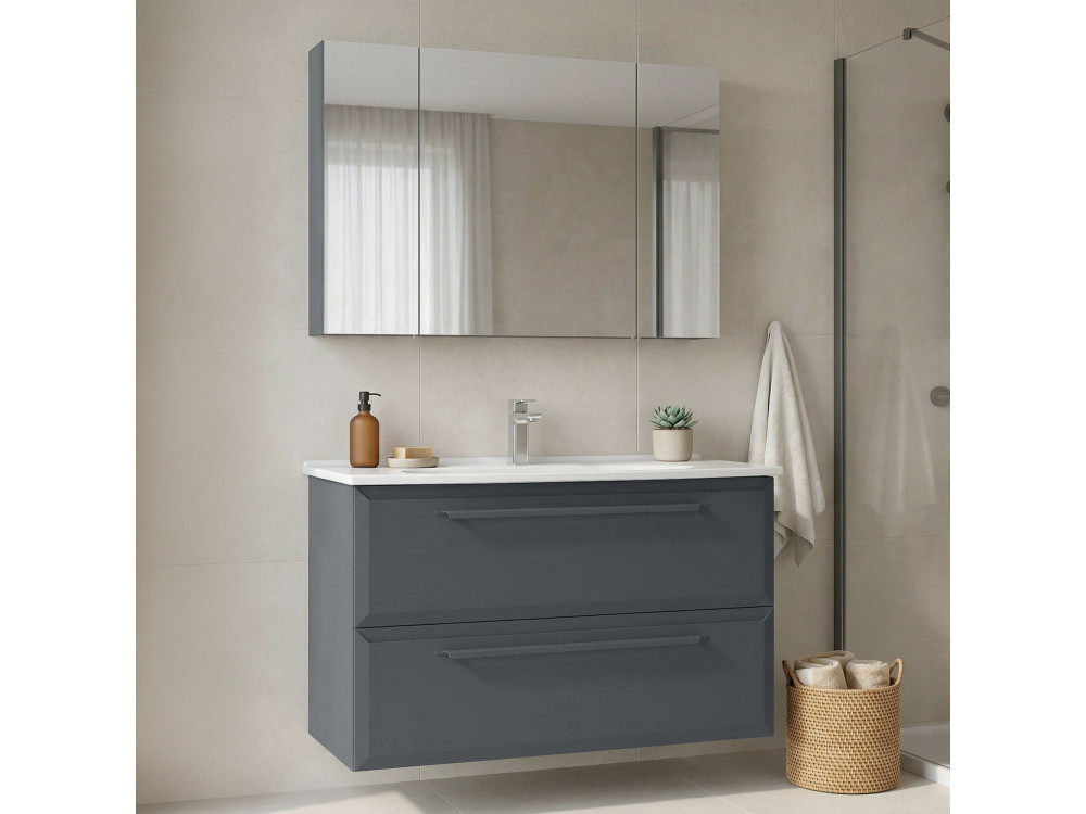 Conjunto de mueble con lavabo y espejo (2 piezas) «Nuvola 100 v2» - 100 x 50 x 62 cm - Antracita
