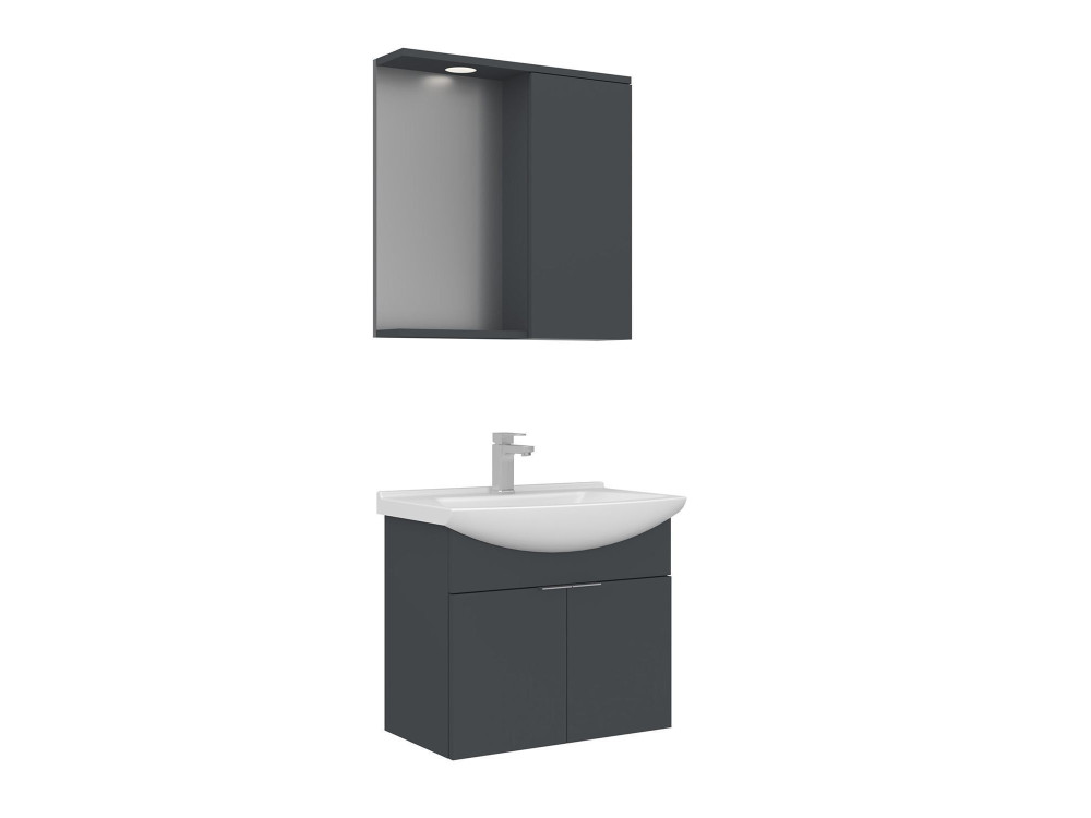 Conjunto de mueble con lavabo y espejo (2 piezas) «Purus 65» - 65 x 50 x 58 cm - Antracita mate