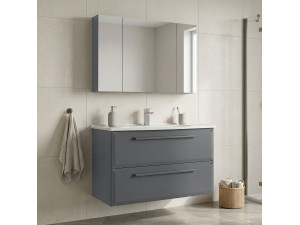 Conjunto de mueble con lavabo y espejo (2 piezas) «Nuvola 100 v2» - 100 x 50 x 62 cm - Gris 2
