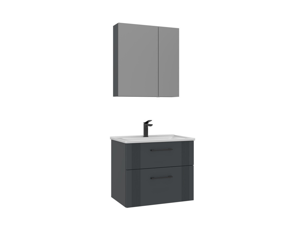 Conjunto de mueble con lavabo y espejo (2 piezas) «Bari 65 v2» - 65 x 45 x 55 cm - Antracita mate