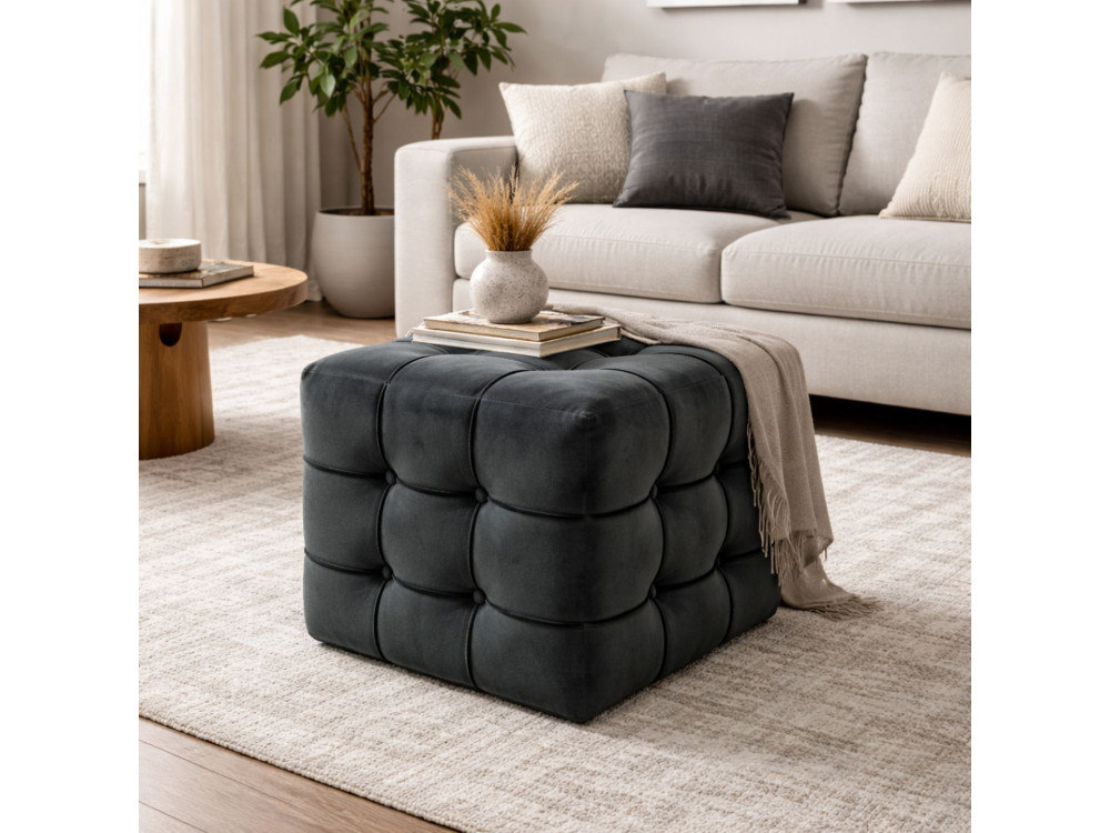 Puff de terciopelo "Lizbon" - 42 x 42 x 42 cm - Gris