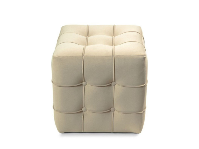 Puff de terciopelo "Lizbon" - 42 x 42 x 42 cm - Crema