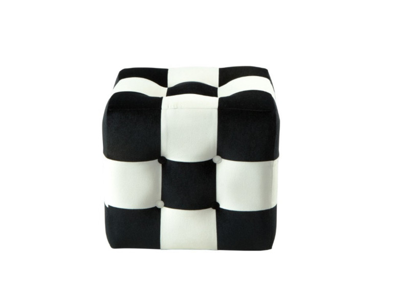 Puff de terciopelo "patchwork" - 42 x 42 x 42 cm - Negro / Blanco