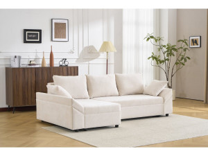 Sofá esquinero convertible y reversible "Vaugirard II" en tejido texturizado - 3 plazas - Beige 2