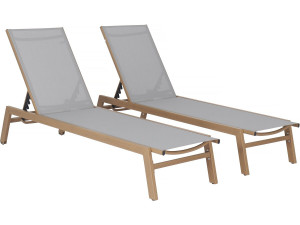 Lote de 2 tumbonas de aluminio imitación madera "Elysia" - Gris claro