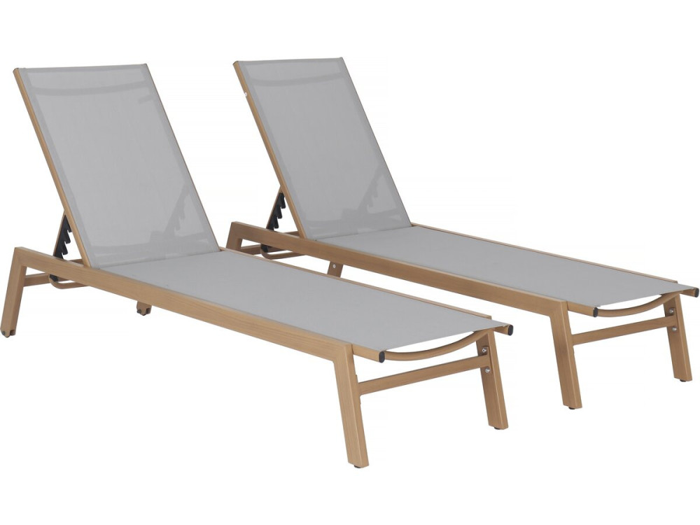 Lote de 2 tumbonas de aluminio imitación madera "Elysia" - Gris claro
