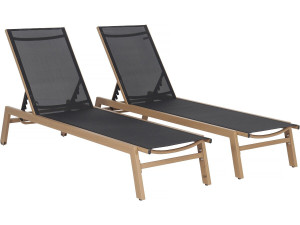 Lote de 2 tumbonas de aluminio imitación madera "Elysia" - Negro
