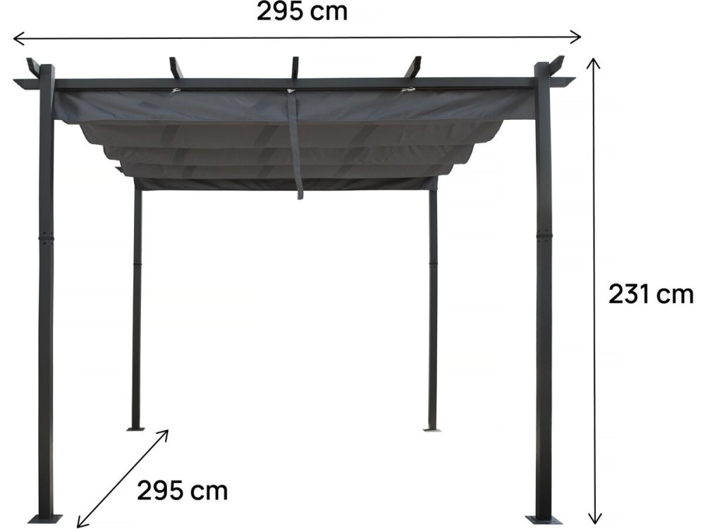 Pérgola Metálica con Techo Retráctil - 3 x 3 m - Gris