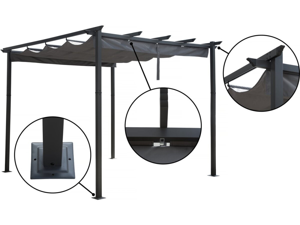 Pérgola Metálica con Techo Retráctil - 3 x 3 m - Gris