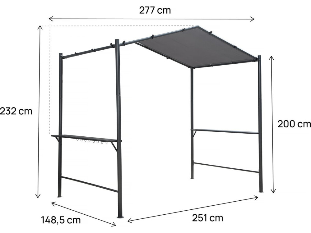Cenador pérgola para barbacoa - 277 x 149 cm - Antracita