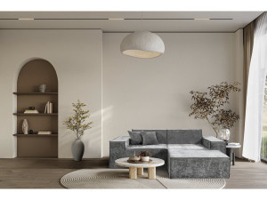 Sofá modular recto con otomana en tela texturizada "Lusso" - 3 plazas - Gris 2