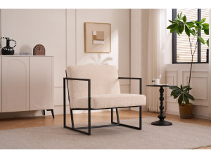 Sillón de metal "Kennedy" con tela bouclette - 73. 5 x 75.5 x 81 cm - Crema 2