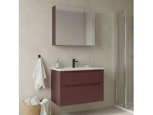 Conjunto de mueble con lavabo y espejo (2 piezas) «Messina 85 v2» - 85 x 45 x 55 cm - Rojo mate 2