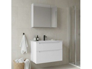 Conjunto de mueble de lavabo con espejo (2 piezas) «Messina 85 v2» - 85 x 45 x 55 cm - Blanco mate 2