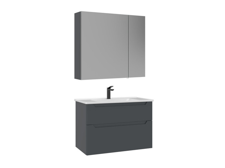 Conjunto de mueble con lavabo y espejo (2 piezas) «Messina 85 v2» - 85 x 45 x 55 cm - Antracita mate