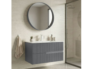 Conjunto de mueble de lavabo con espejo (2 piezas) «Moonlight 90 v2» - 91 x 51 x 51 cm - Gris mate 2