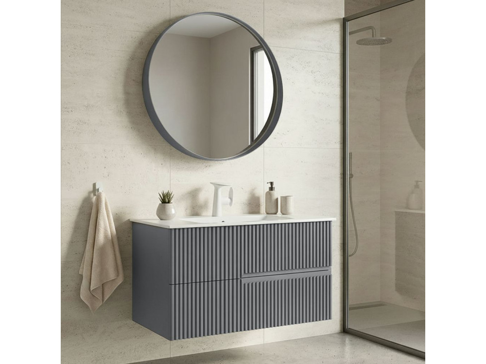 Conjunto de mueble de lavabo con espejo (2 piezas) «Moonlight 90 v2» - 91 x 51 x 51 cm - Gris mate