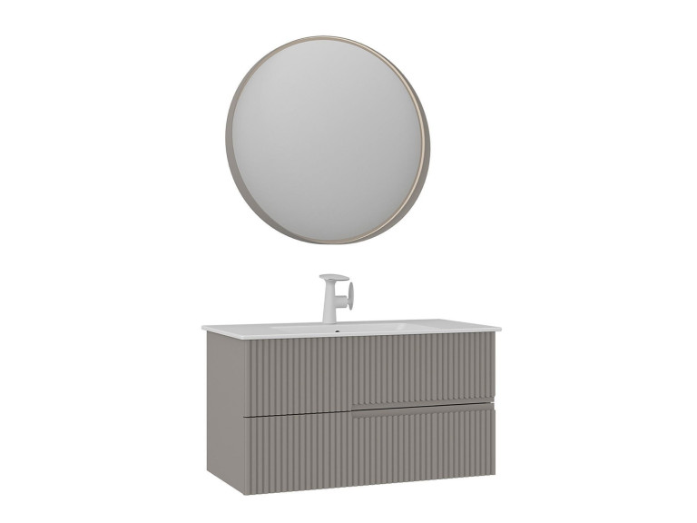 Conjunto de mueble con lavabo y espejo (2 piezas) «Moonlight 90 v2» - 91 x 51 x 51 cm - Matte Mink