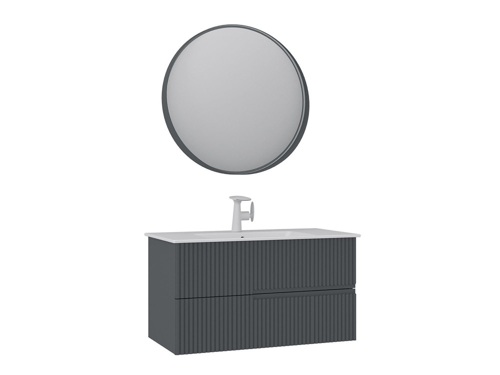 Conjunto de mueble con lavabo y espejo (2 piezas) «Moonlight 90 v2» - 91 x 51 x 51 cm - Antracita mate