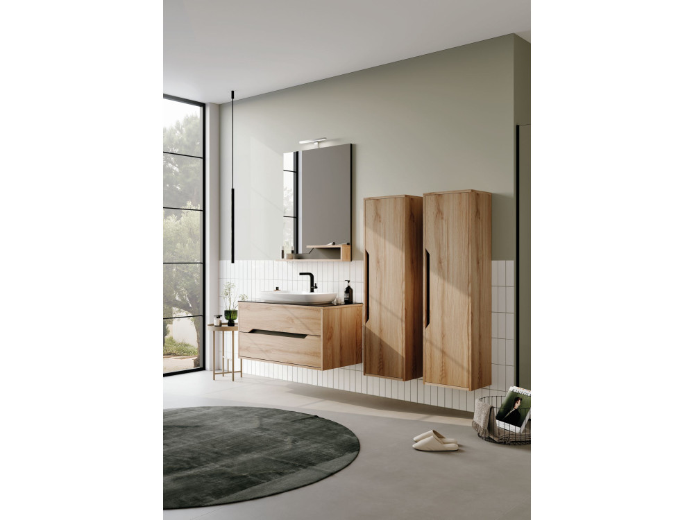Conjunto de mueble con lavabo y espejo (2 piezas) «Galia 100 v2» - 100 x 50 x 50 cm - Roble