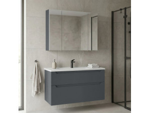 Conjunto de mueble con lavabo y espejo (2 piezas) «Messina 100 v2» - 100 x 45 x 55 cm - Antracita mate 2